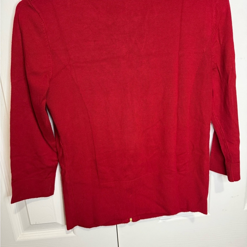 Carmen Marc Valvo Red Zip Front Rib Knit Cardigan Top Size Small Elegant - Picture 4 of 4